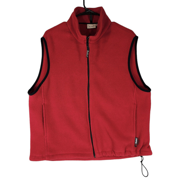 Woolrich Other - Woolrich Mens Fleece Vest sz L Red Black Trim Pockets Bungee Cinch Polartech Vtg